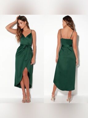 Lulus | Joice Forest Green Satin Midi Dress size xs